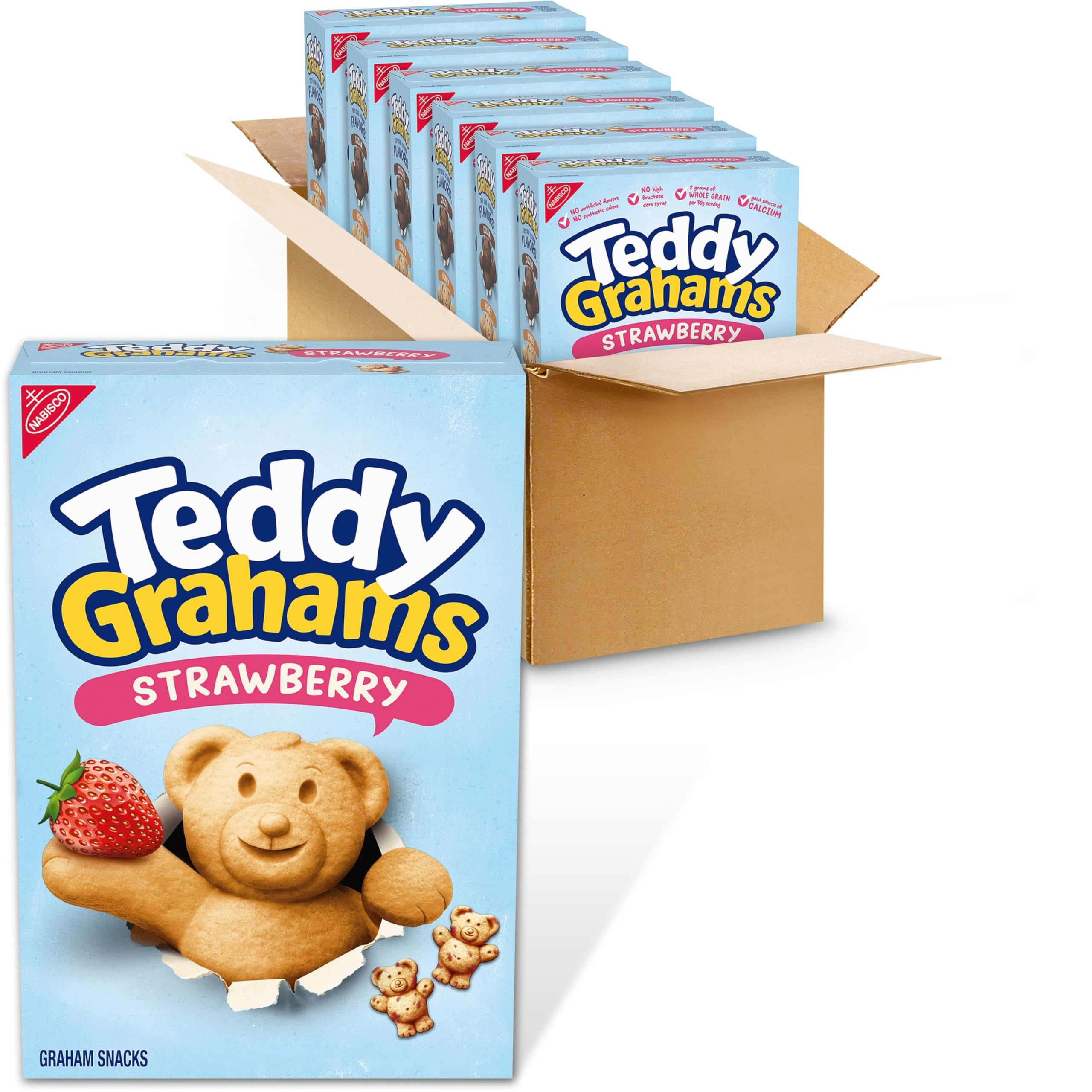 Photo 1 of ****EXP JULY2025**TEDDY GRAHAMS Strawberry Flavor Graham Snacks, Bulk Kids Snacks, 6-10 oz Boxes