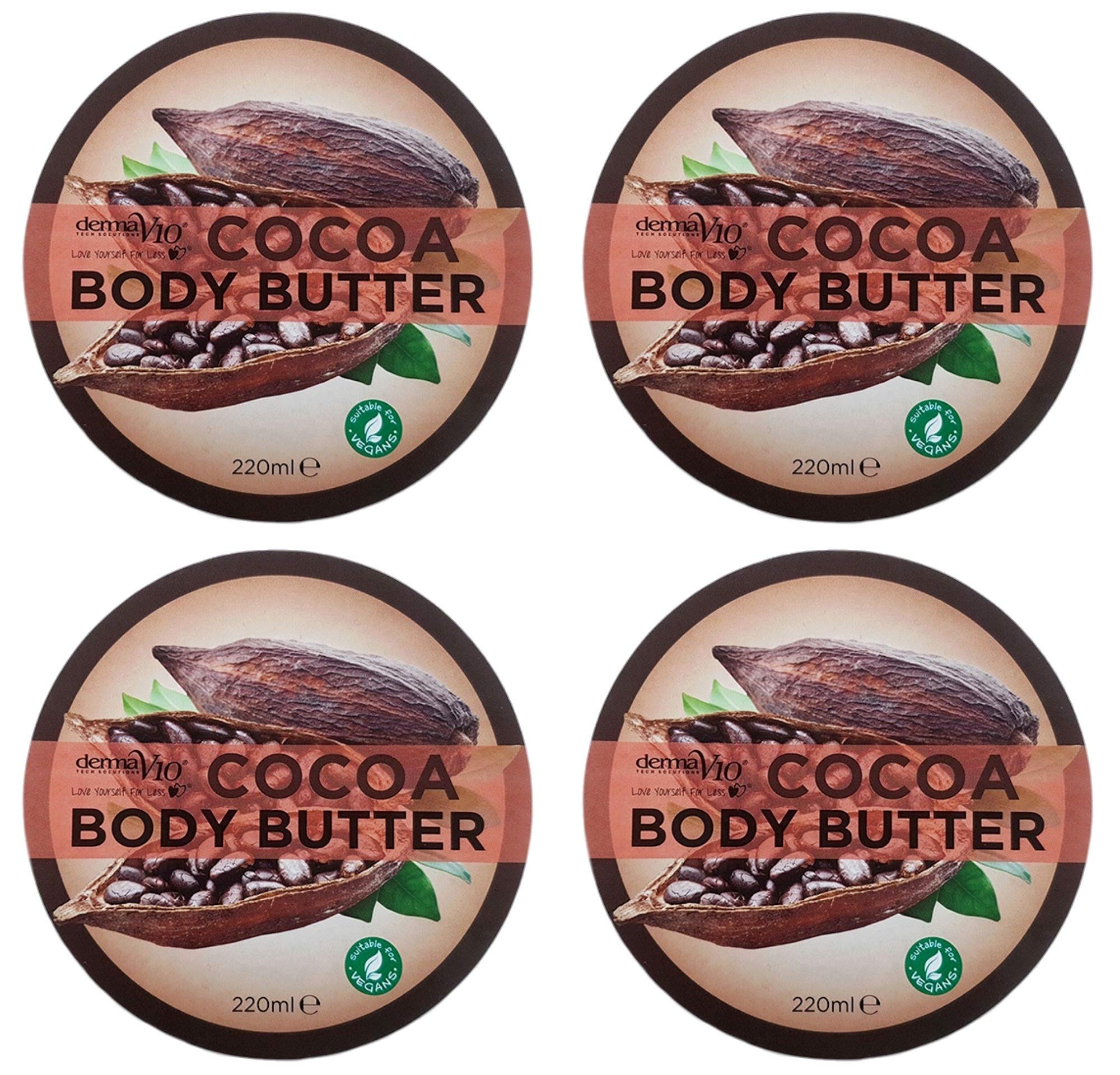 Derma V10 Body Butter Moisturising Cream Vegan Friendly 4 Pack (Cocoa)