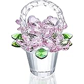 H&D HYALINE & DORA Crystal Pink Flower Basket Figurine,Crystal Gifts for Women, Glass Flower Collectible Figurines for Home Wedding Christmas Decor(with 5 Flowers)