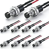 Twidec/10PCS 3V-6V-12V-24V-250V Momentary Push Button Switch 2 Pins ON/Off SPST 7mm Black Normal Open 1A Mini Round Button Switch with Pre-soldered Wires PBS-110-XBK