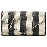 Keridean Straw Clutch Bag Women Summer Woven Handbag Striped Chain Crossbody Envelope Shoulder Boho Beach Evening Party Purse
