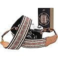Padwa Lifestyle Speed Red Embroidered Camera Strap - Double Layer Cowhide Ends,2" Cotton Woven Camera Straps, Adjustable Vintage Neck & Shoulder Strap for All DSLR Cameras,Great Gift for Photographers