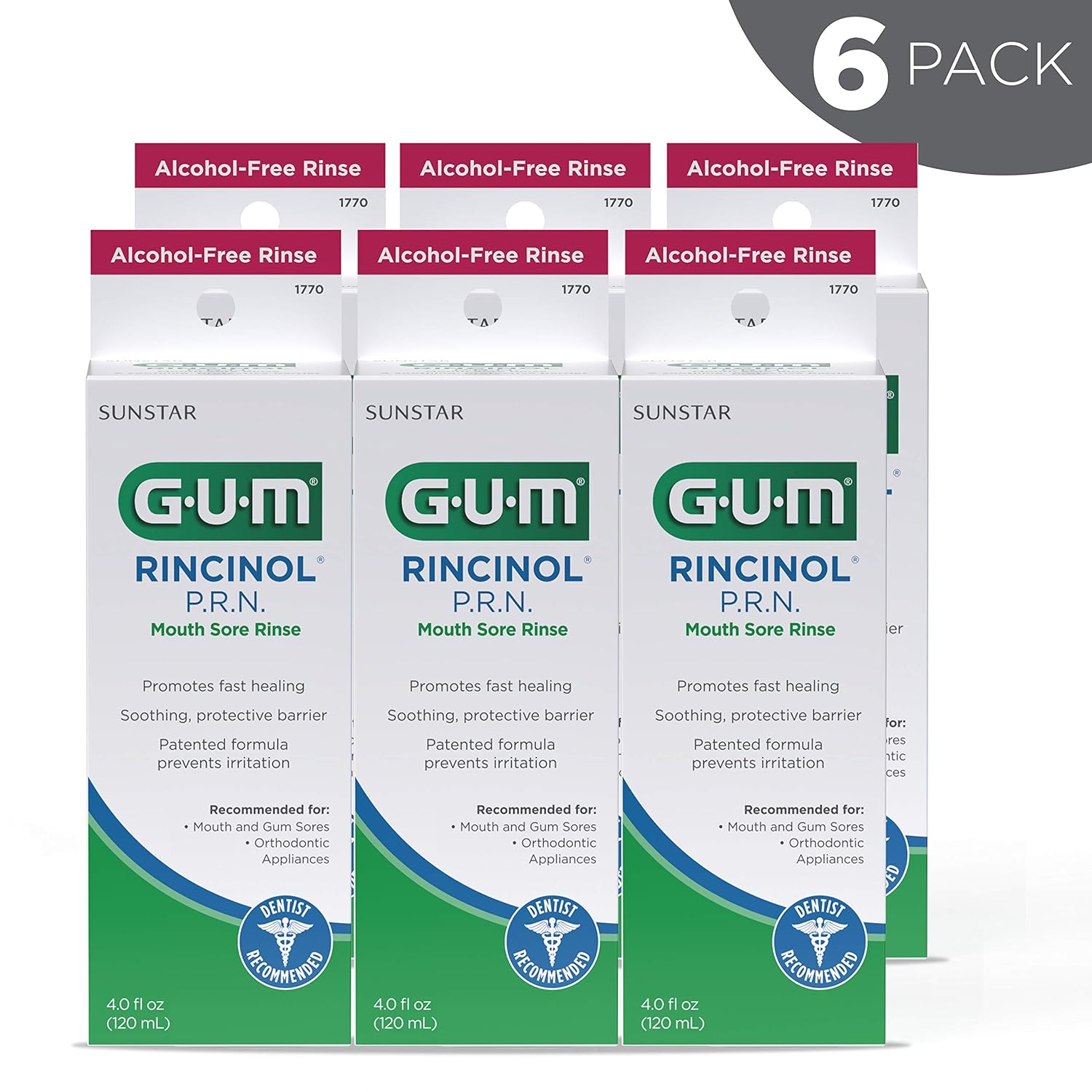 GUM Rincinol P.R.N. Alcohol-Free Mouth Sore Rinse, 4 Ounce Bottle: Industrial & Scientific