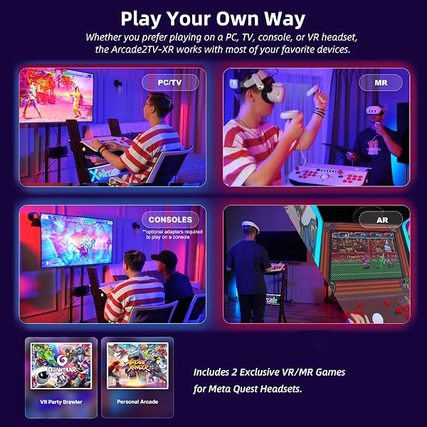 X-ARCADE VIRTUAL REALITY ARCADE MACHINE COMPATIBLE WITH META QUEST 2 AND 3/3S HEADSETS RETRO GAME MACHINE 2 PLAYER FIGHTSTICK VIDEO GAME CONTROLLER WITH TRACKBALL AND PEDESTAL STAND FOR PC MAC VR MR READY (ARCADE2TV-XR)