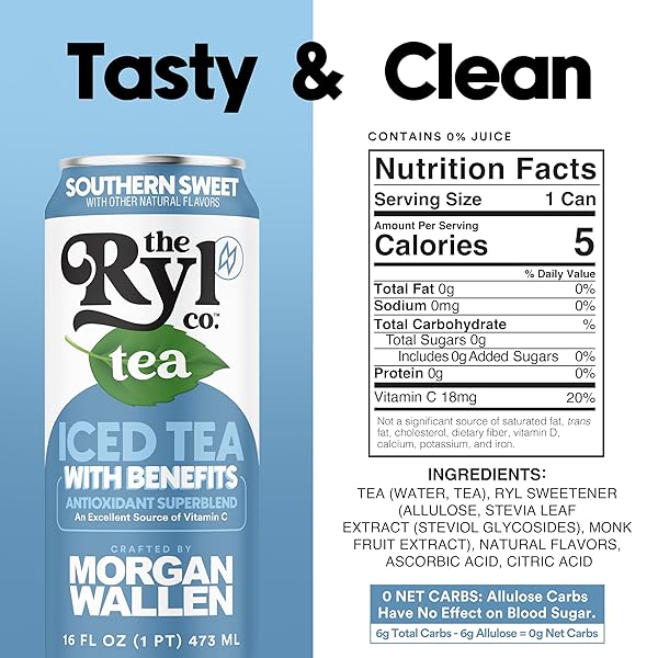 RYL ICED TEA, WALLEN’S SWEET TEA, ANTIOXIDANT SUPERBLEND, NO ARTIFICIAL INGREDIENTS, 16.0 FL OZ (12-PACK)