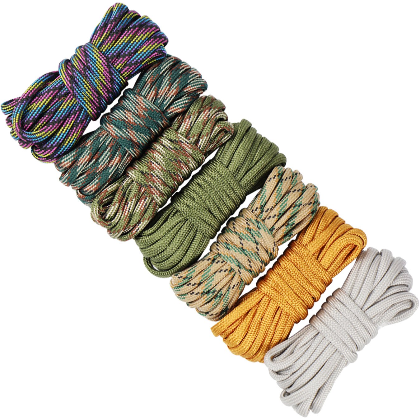 UOOOM 7 pcs Paracord Bracelet Cord Parachute Rope Outdoor Survival Safe Rope Set for DIY Hand Woven 10 Feet (Colorful x 7 pcs)