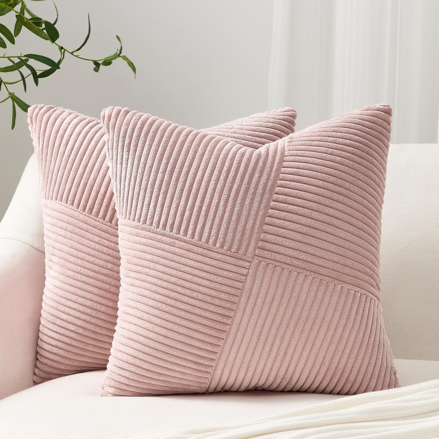 Topfinel Pink Cushion Covers 40x40 cm 16x16 Inch Set of 2 Corduroy Patchwork Pinwheel Throw Pillow Cases with Invisible Zipper Decorative Sofa Cushion Covers for Living Room Bedroom Sofa Bed