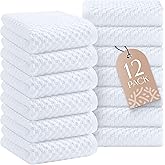 Wealuxe Super Absorbent Kitchen Towels 12 Pack - Premium 100% Cotton Kitchen Towels, 450GSM Thick Machine Washable White Dish Towels for Kitchen Drying, Cleaning, Dobby Weave, Unmatched Quality