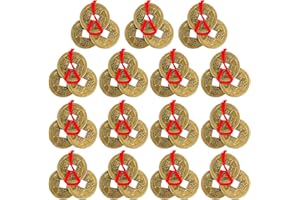 15pcs Chinese Feng Shui Coins with Red String, Chinese Feng Shui Money Coins for Good Luck Wealth & Prosperity for Home Offic