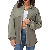 Simlakey Women Waffle Knit Shacket Fall Fashion Shirt Button Down Long Sleeve Shirt Jacket Dressy Causal Top with Pockets