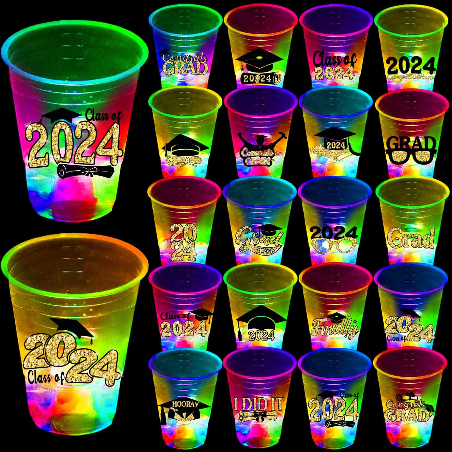 Mishunyus Class Of 2025 Glow Graduation Partybecher | 40 Stück, 473 Ml, Kunststoff | Mit LED-Lichtern