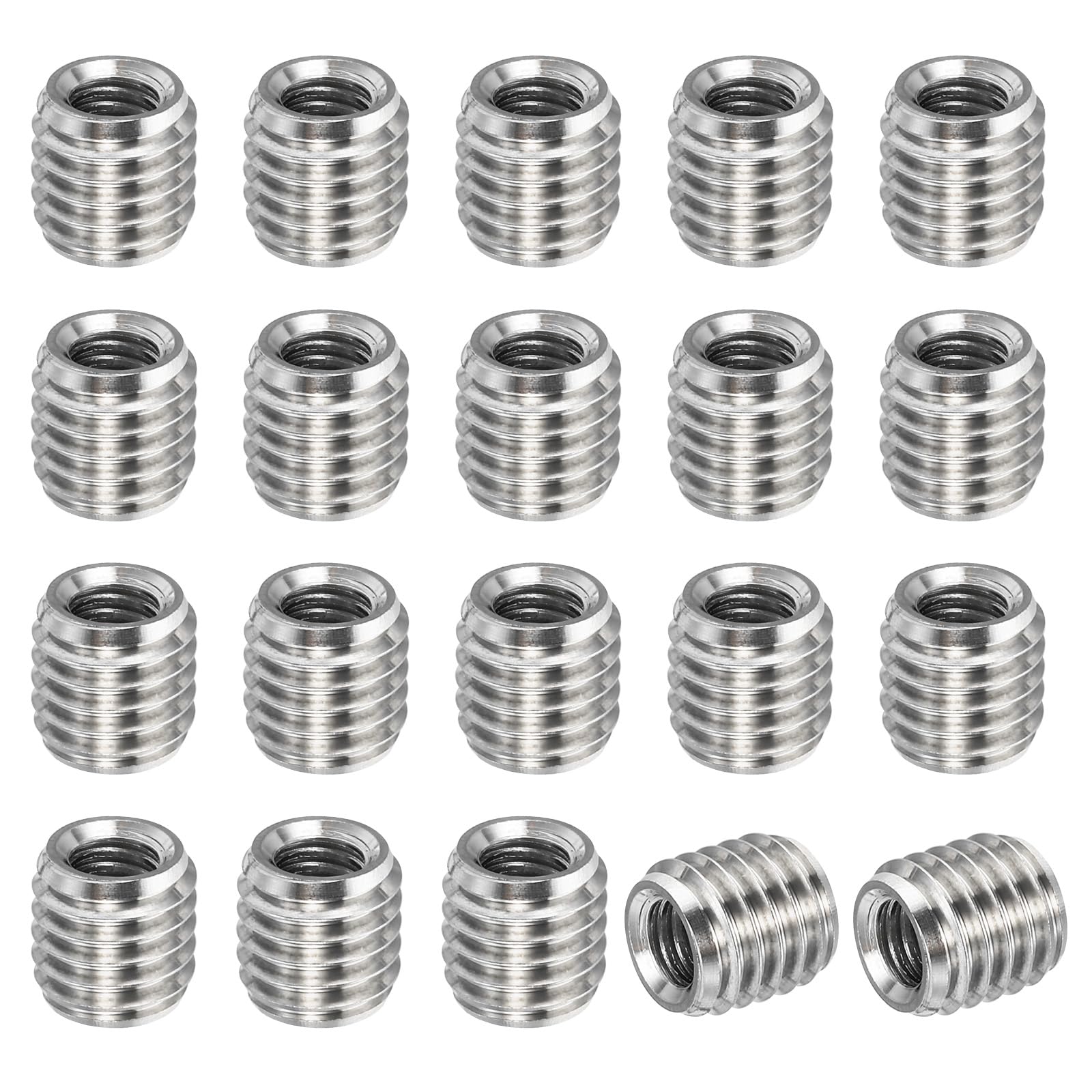 PATIKIL 304 Stainless Steel Thread Adapters Sleeve Reducing Nut, 20 Pcs M10x1.5 Male to M6x1.0 Female Repair Insert Nut Screw Reducer 10mm