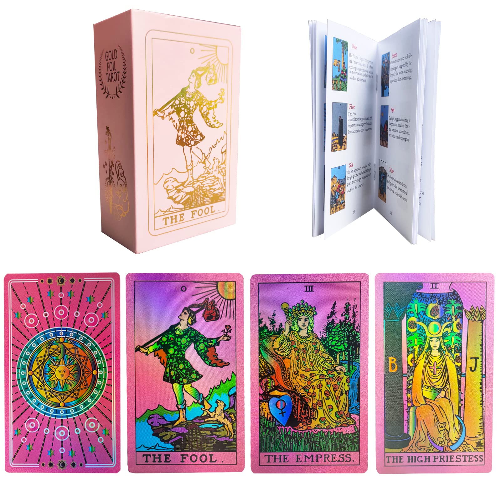 78 Tarot Card Deck with Guidebook,Pink Tarot Cards for Beginners Tarot Deck Set,PVC Waterproof Tarot Cards,Divination Tool Standard Playing Card Decks