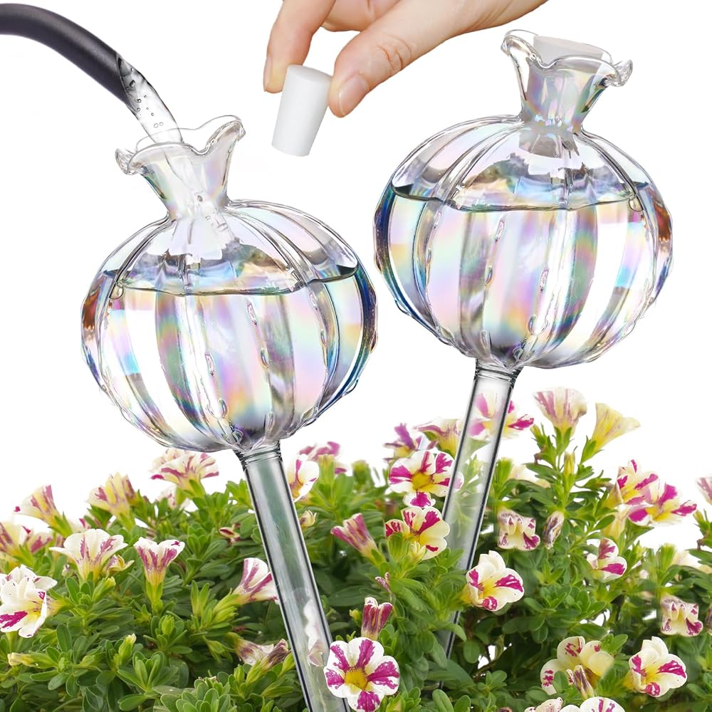 NiHome Iridescent Glass Cactus Self Watering Globes 2-Pack 4.7OZ 140 ML