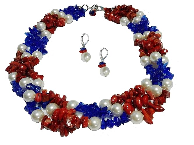 USA Red, White and Blue Necklace Set Handmade