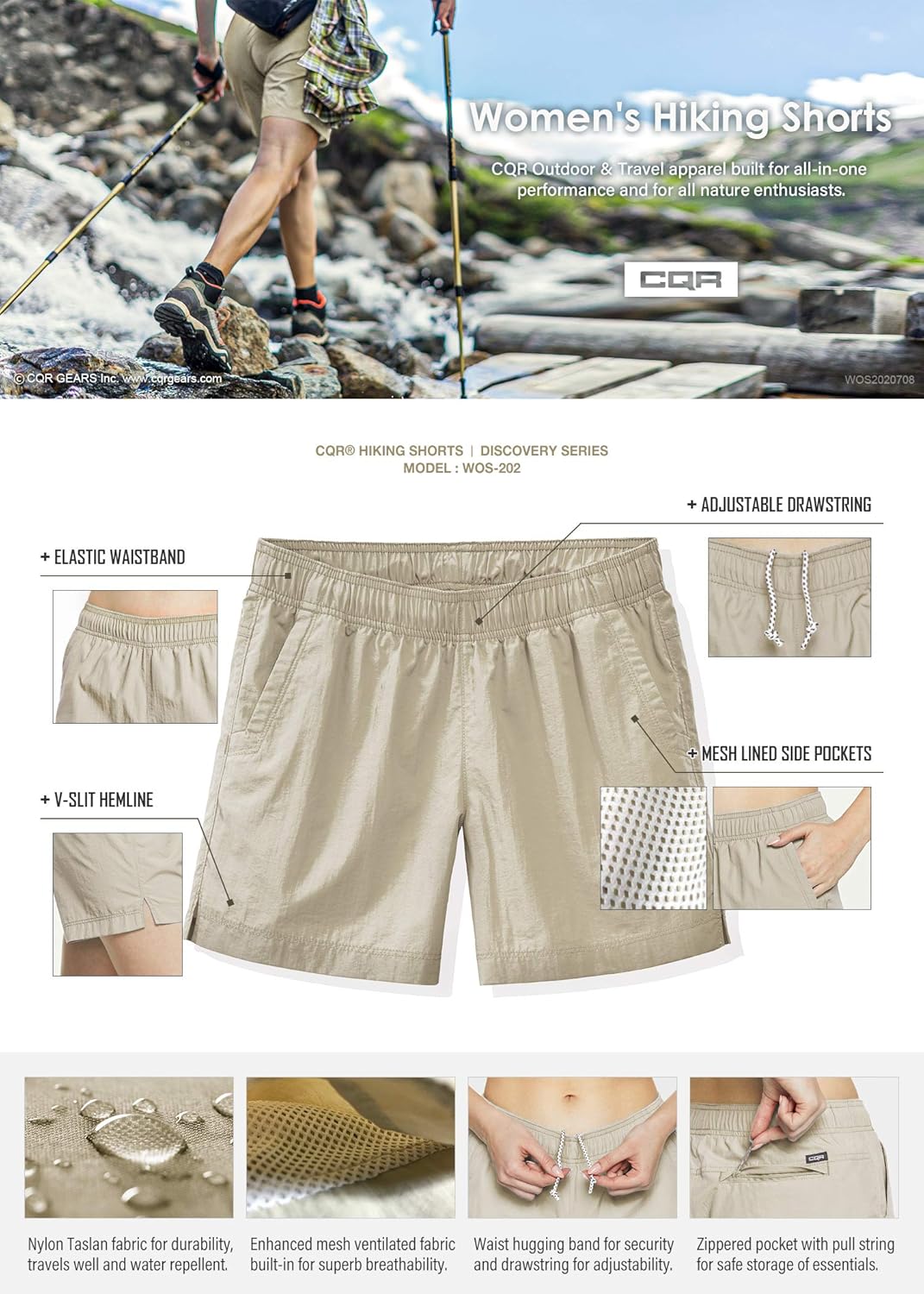 CQR Women's Hiking Shorts, Quick Dry Lightweight Travel Shorts, UPF 50+ UV/SPF Stretch Camping Shorts, Outdoor Apparel : Clothing