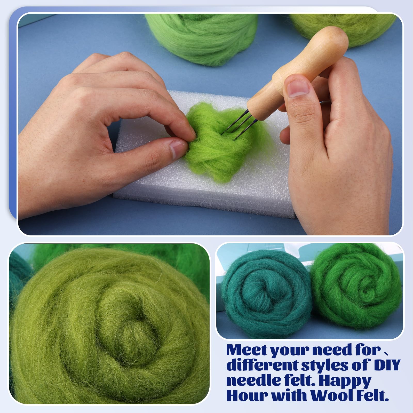 Mayboos 10 Colors Fiber Wool, Fiber Wool Yarn Roving, Spinning Wool Roving for Needle Felting, DIY Hand Spinning, Needle Felting Wool Craft, 10g/Color (Cool Colors)