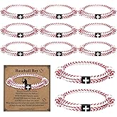 LAIAMER 20 Sets Sports Bracelets, Adjustable Baseball Softball Soccer Basketball Bracelets Wristbands, Jesus Cross Rope Bracelet Sport Theme Party Favors Christian Religious Gift for Teen Adults