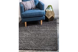 Unique Loom Solid Shag Collection Area Rug (7' 10" x 10' Rectangle, Graphite Gray)