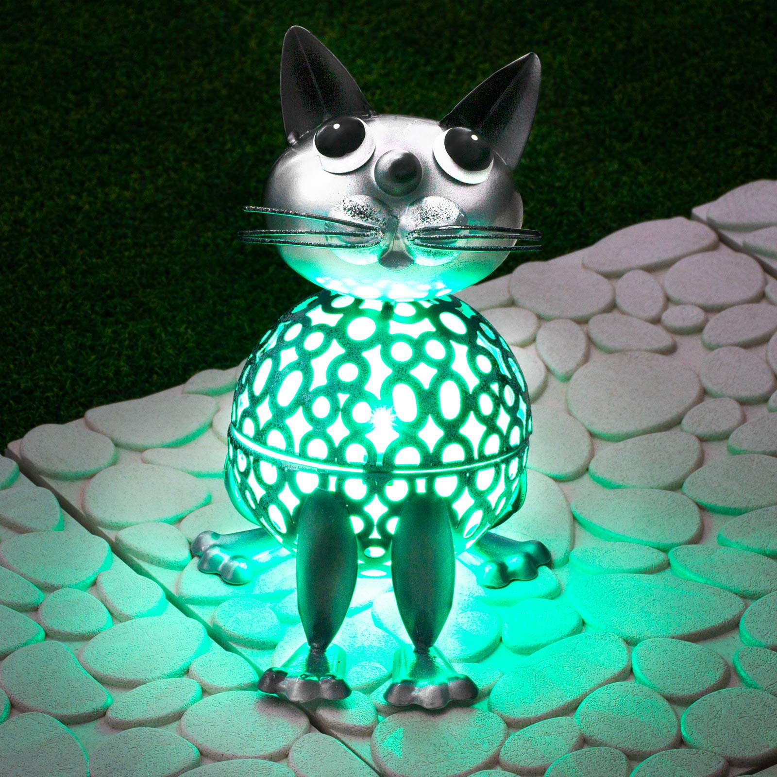 GloBrite Colour Changing LED Garden Metal Scroll Solar Light - Ornament Decoration Patio Light (Cat)