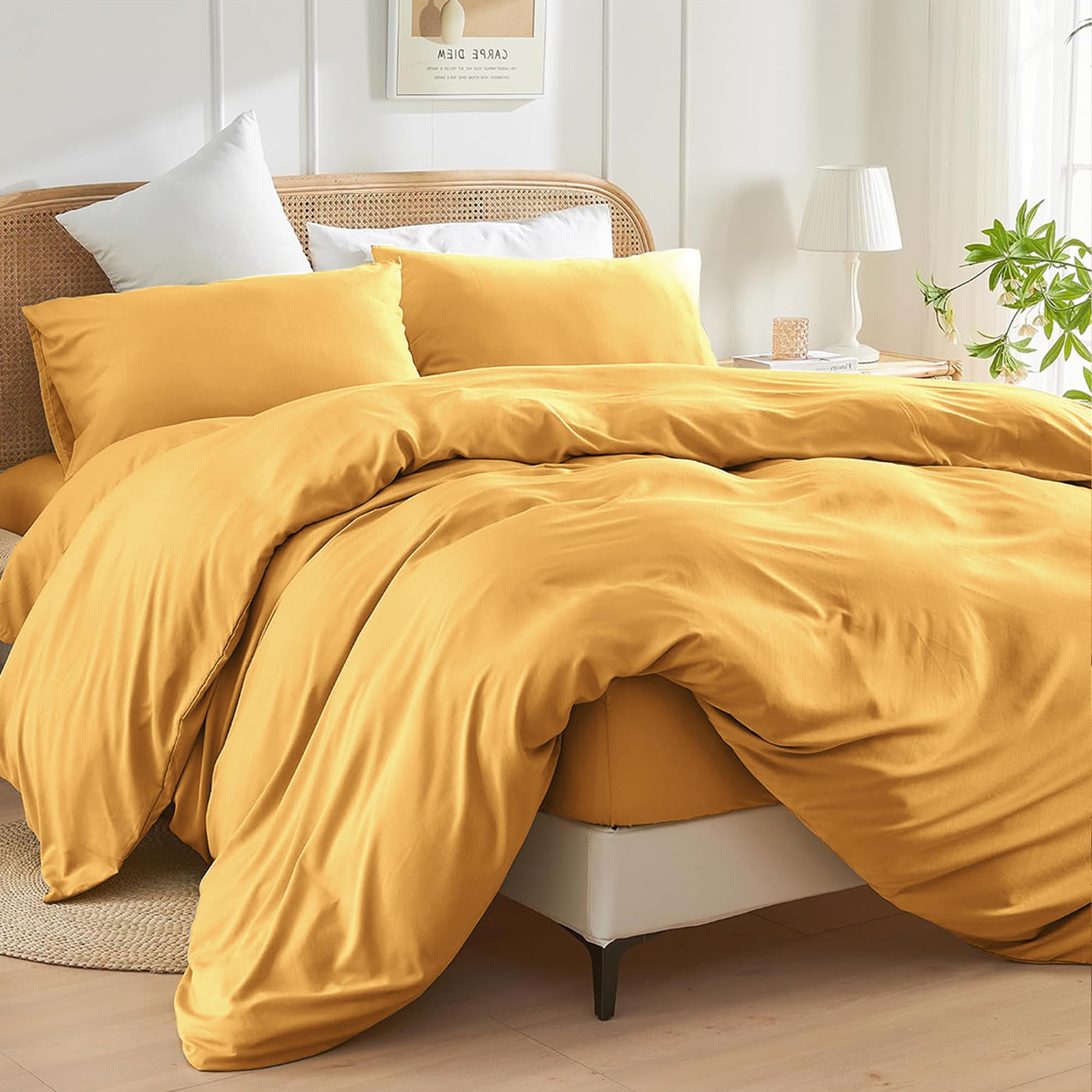 SSW HOMES Super King Size Duvet Cover Set (Ochre) - 3 Pcs Brushed Microfiber Plain Dyed Quilt Cover - Bedding Set with Button Closure Include 1 Duvet Cover & 2 Pillowcases