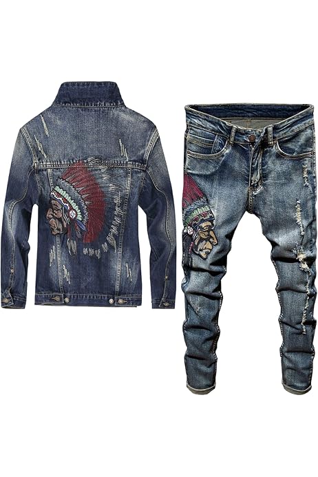Multi-Badge Jeans 2PCS Set Denim Jacket 