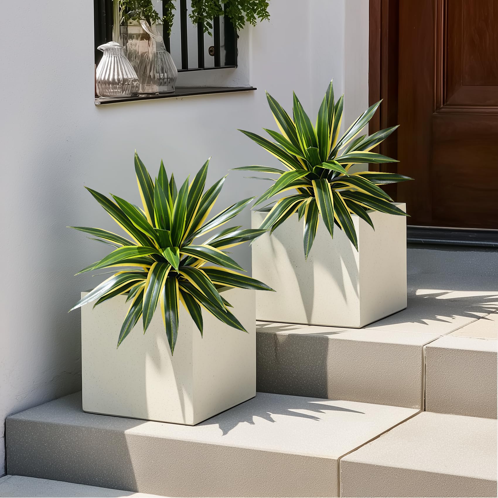 Photo 1 of Artificial Agave Plant Fake Agave Planters for Indoor Outdoor Faux Agave Plants Real Touch Realistic Greenery for Home Living Room Office Bathroom Garden Front Porch Patio Decor (17inch-2 Pcs Yellow)