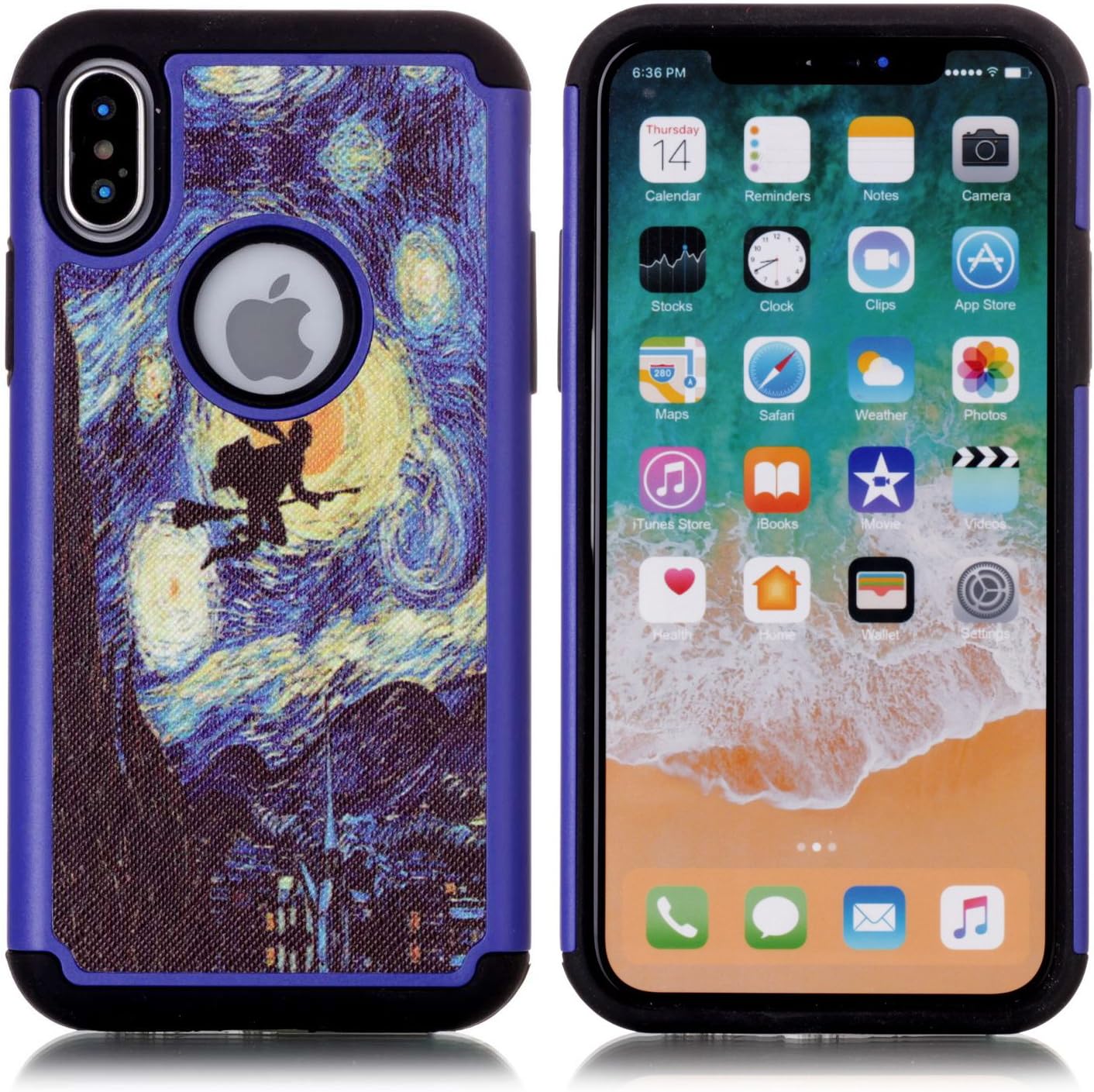iPhone X Case, iPhone X Hybrid Case, Van Gogh Starry Night Harry Potter Pattern Shock-Absorption Hard PC and Inner Silicone Hybrid Dual Layer Armor Defender Case Cover for Apple iPhone X 2017