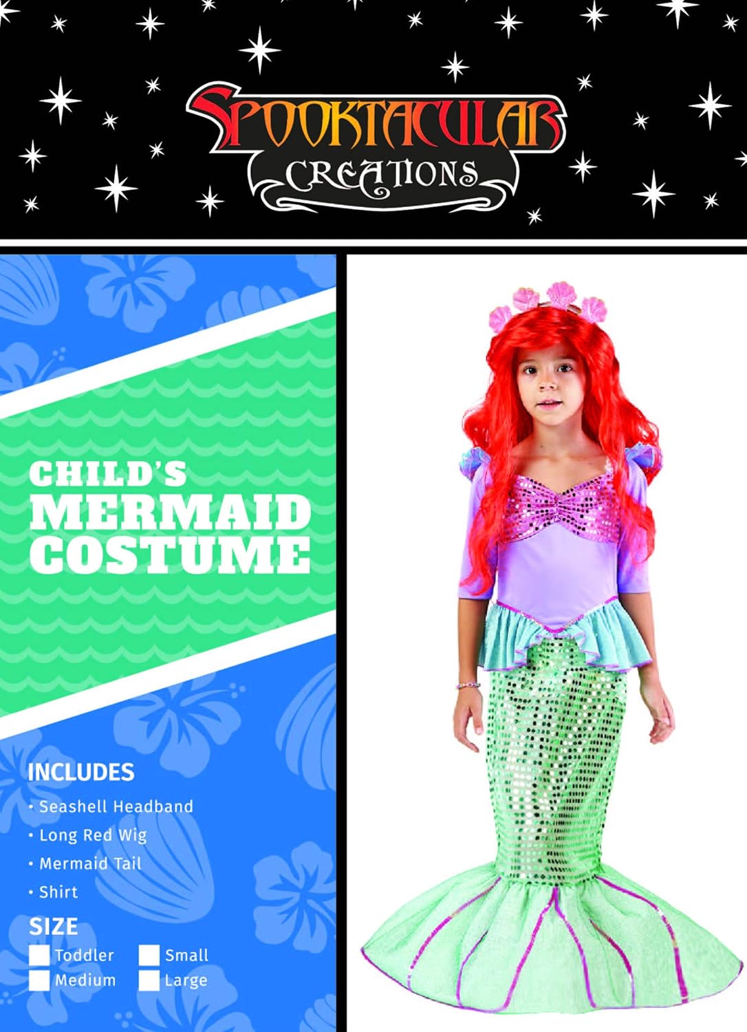 Spooktacular Creations Deluxe Mermaid Costume Set with Red Wig and Headband (Small (5-7)): Clothing
