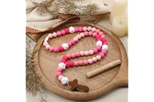 Misdary Baby Rosary Baptism Gift Silicone God Bless Kids First Rosary with Cross 1st Year Baptism Party Supply for Baby Shower Christian Communion Gifts(Pink,Square)