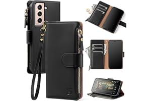 Shieldtop for Samsung Galaxy S21 Wallet Case with Card Holder,Women Men RFID Blocking PU Leather Flip Cover Wrist Strap Zipper Credit Card Slots,Phone Case for Galaxy S21 6.2",Black