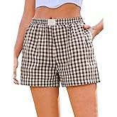 Marvmys Womens Boxer Shorts Cotton Plaid Gingham Shorts Summer Elastic Waist Pajama Buttoms with Pockets
