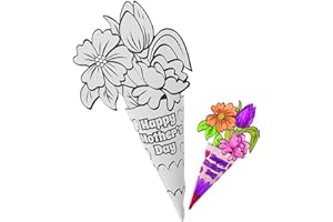 Fun Express 12" Color Your Own Happy Mother's Day Flower Bouquets - 12 Pieces - Great for School, Church and at Home Mother's Day Crafts for Kids