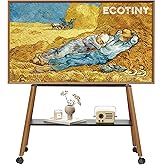 ECOTINY Rolling Easel TV Stand for 49-75" TVs, 88 lbs, Black | Wood-and-metal mobile TV cart, locking 360&deg; wheels, media shelf and cable management for home, office or classroom