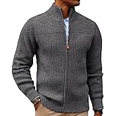 PJ PAUL JONES Men's Full Zipper Cardigan Casual Stand Collar Cardigan Sweater Ribbed Knit Long Sleeve Sweater