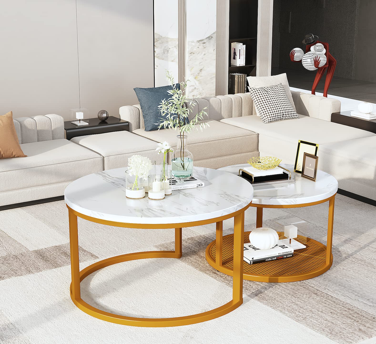 AWQM Coffee Table for Living Room, Modern Nesting