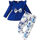 LKUSJMIS Toddler Baby Girl Clothes Fall Winter Outfits Infant Ruffle Long Sleeve Shirts Pants Cute Girls Clothing Set