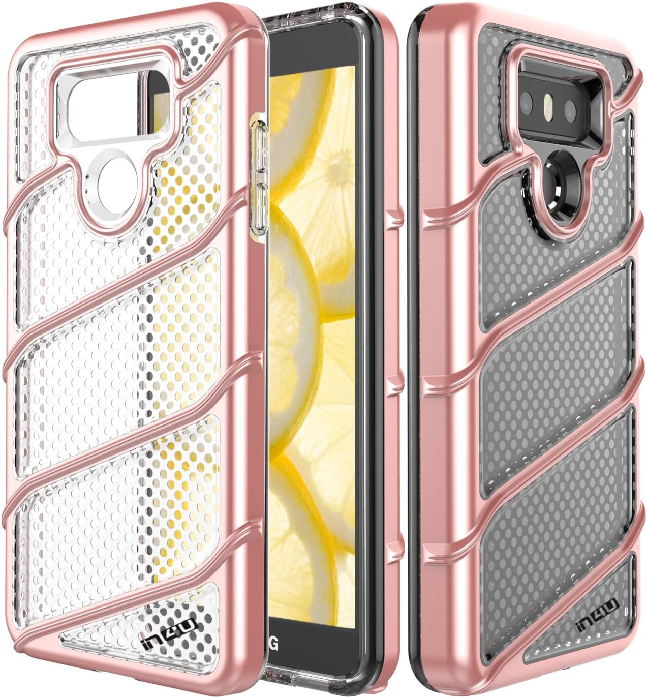 LG G6 Case,IN4U Slim Fit Light Weight Thin Transparent Clear Hybrid Protective Case with [Air Cushion] Inner Flexible Soft TPU Surrounded with Colored Outer Hard PC Cover for LG G6 Cover (Rose Gold)