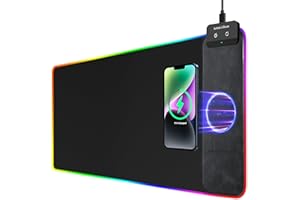 WIRELESS FUTURE CHARGER RGB Gaming Mouse Pad with Wireless Charging 10W - 31.5"x11.8" X-Large Desk Mat for Laptop/PC/Keyboard, 9 Light Modes, Non-Slip Rubber Base, Waterproof, Black