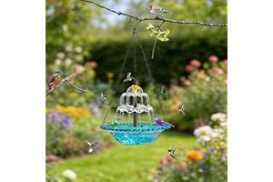 Solar Cascade Hanging Bird Bath Fountain - 9.25" W Large Birdbath with Solar Powered Water Pump, Decorative Outdoor Hanging W