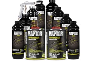 U-POL Raptor Tintable Urethane Spray-On Truck Bed Liner Kit, Protective Paint With Spray Gun, For Tailgates & Trucks, Vehicle Undercoating, 8 Quart Kit