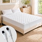 Heated Mattress Pad Queen, Dual Control Bed Warmer, 10 Heat Settings | Fast preheat, auto shut off, overheat protection, water resistant surface, deep pocket fit and machine washable care