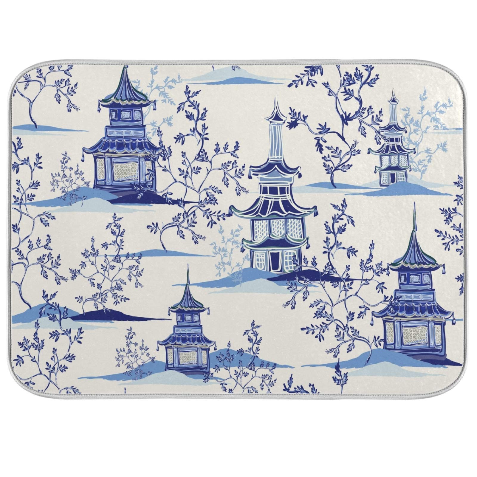Photo 1 of susiyo Dish Drying Mat for Kitchen Counter, Vintage Pagodas Chinoiserie Style Dish Drying Pad Super Absorbent Dish Drainer Mat Coffee Mat Fast Drying Mat,18x24 Inch