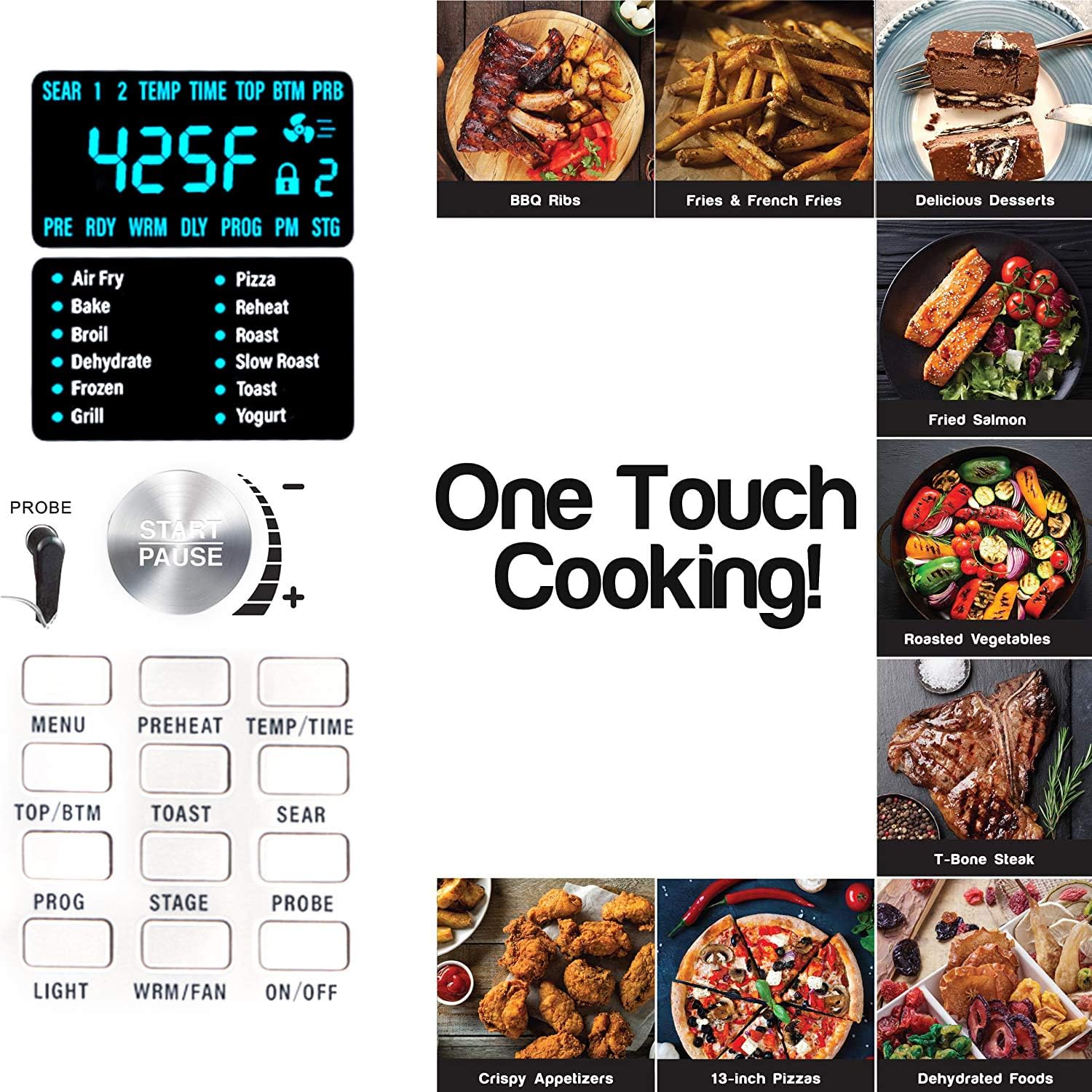NUWAVE BRAVO XL 1800-Watt Convection Oven with Crisping and Flavor Infusion Technology (FIT) with Integrated Digital Temperature Probe for Perfect Results; 12 Programmed Presets; 3 Fan Speeds; 5-Quartz Heating Elements; Precision Temperature Control from 100F to 450F in 5F increments; Cook up to a 10 LB. Chicken, 13 inch Pizza, or 9 Slices of Toast; Air