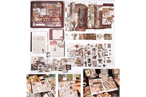 JOJIJOY Vintage Mushroom Aesthetic Scrapbook Kit, Scrapbooking Supplies Kit for Bullet Junk Journal, Stationery, A6 Grid Notebook, DIY Journalling Kit, Birthday Craft Gift for Teen Girl Kid Women