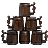 MyFancyCraft Set of 6 Beer Mug 10 OZ - Coffee Mug - Beer stein - Wooden beer mug - Stainless Steel Cup - Handmade Gifts for Men - Fathers Day, Christmas or Birthday Gift Idea - Men Mug - Classic Brown