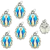 Catholica Shop Religious Wear Silver Tone Small Pendant - Devotional Medals with Assorted Images of Saints, Mary and Jesus. Favors, Keepsake, for Prayer, Faith & Daily Reflection, Pack of 6