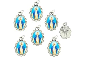 Catholica Shop Religious Wear Silver Tone Small Pendant - Devotional Medals with Assorted Images of Saints, Mary and Jesus. Favors, Keepsake, for Prayer, Faith & Daily Reflection, Pack of 6