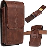 INGIDO Phone Pouch Leather Belt Holster Case with Card Holder, Compatible with iPhone iPhone 15, 15 Pro, 14, 14 Pro, 13, 13 Pro, 12, 12 Pro, 11, 11 Pro, XR, Galaxy S24, S23, S22, Brown -M