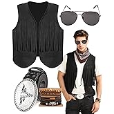PARTTELY Western Cowboy Costume Outfit for Men,Cowboy Vest Buckle Belt Accessories for Halloween Cosplay Party